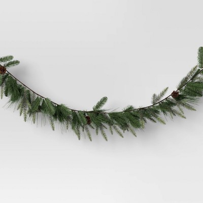 6' Christmas Unlit Icy Glitter Mixed Green with Pinecones Garland - Wondershop™