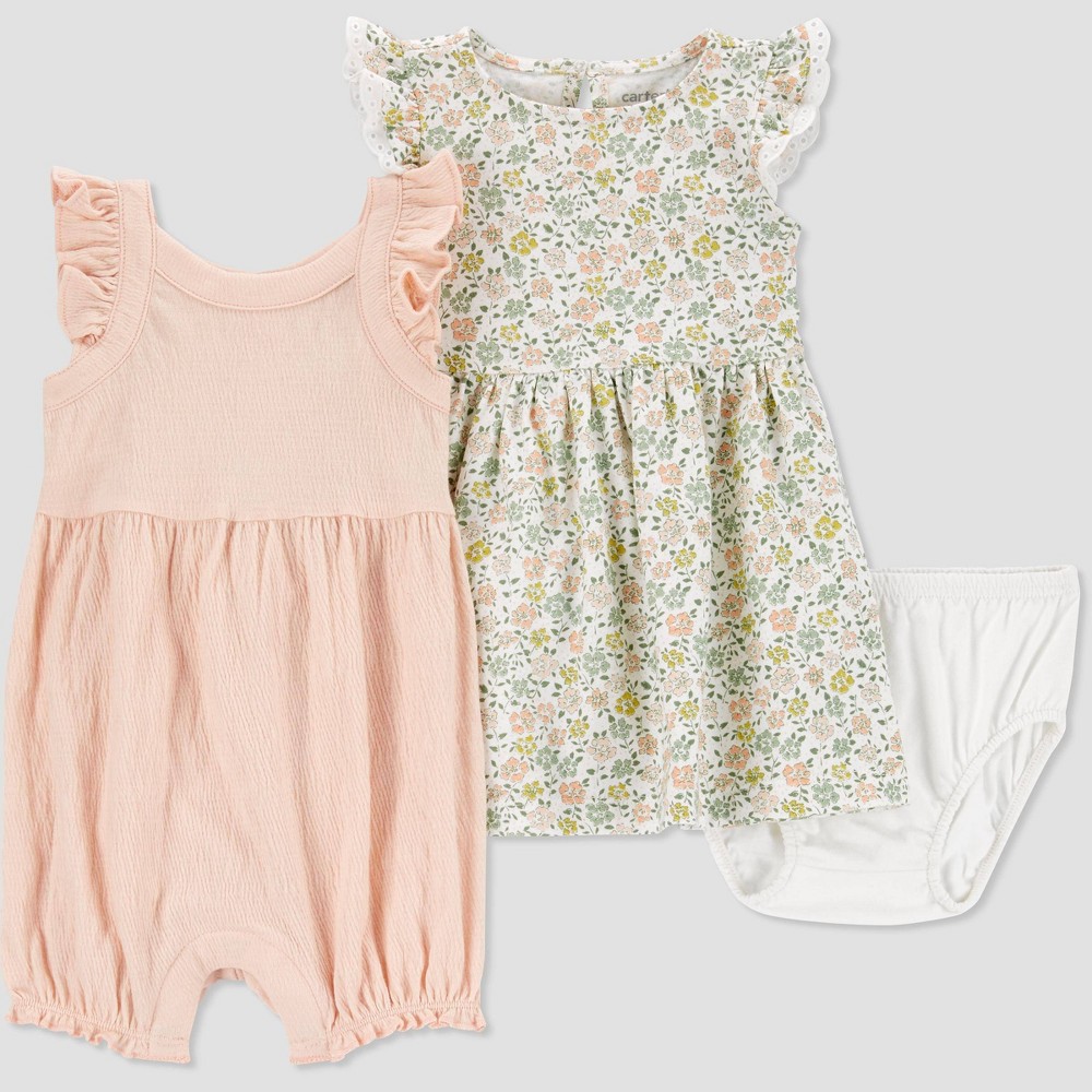 Carter's Just One You Baby Girls' Floral Romper - Green/Pink 3M (2 sets)