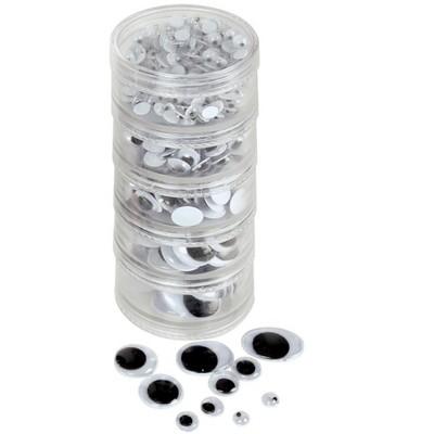 Creativity Street Wiggle Eyes in Stacking Storage Container, Assorted Size, Black on White, Set of 560