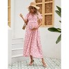 Coolmee Womens Maternity Casual Summer Maxi Dress Square Neck Short Sleeve Boho Floral Print Tie Front Long Dress - 2 of 4