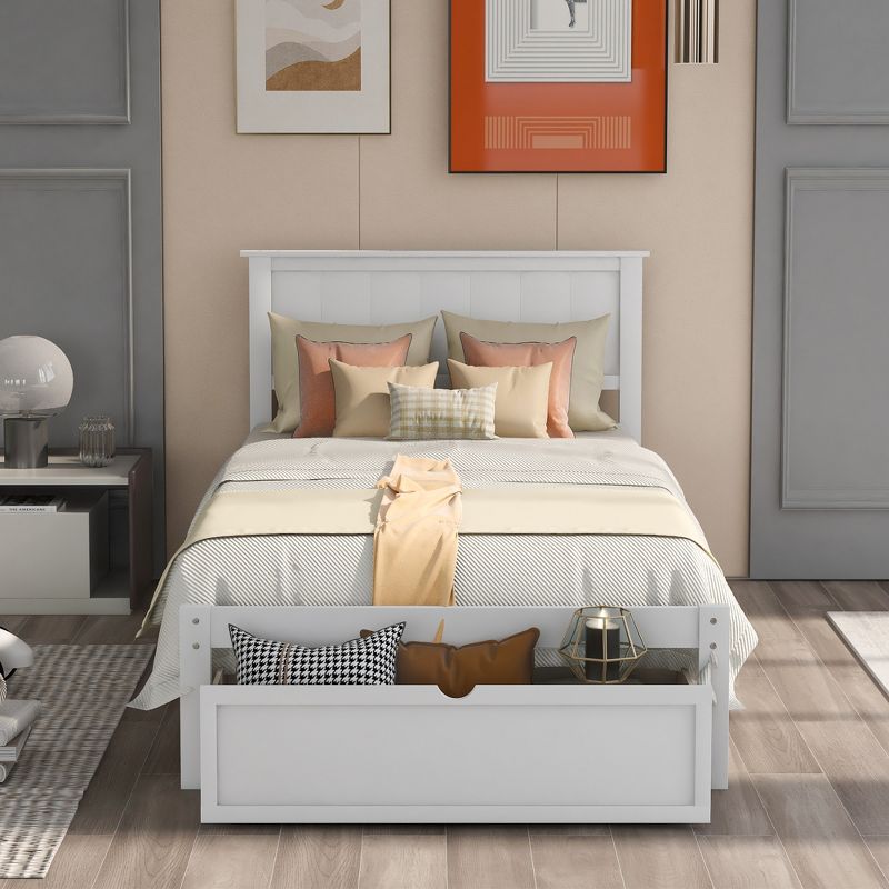 Full/Twin Size Wood Platform Bed with Under-bed Drawer-ModernLuxe, 2 of 9