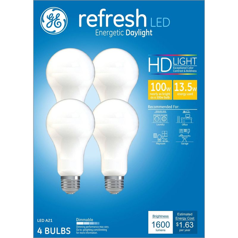 GE 4pk 13.5W 100W Equivalent Refresh LED HD Light Bulbs Daylight, 1 of 5