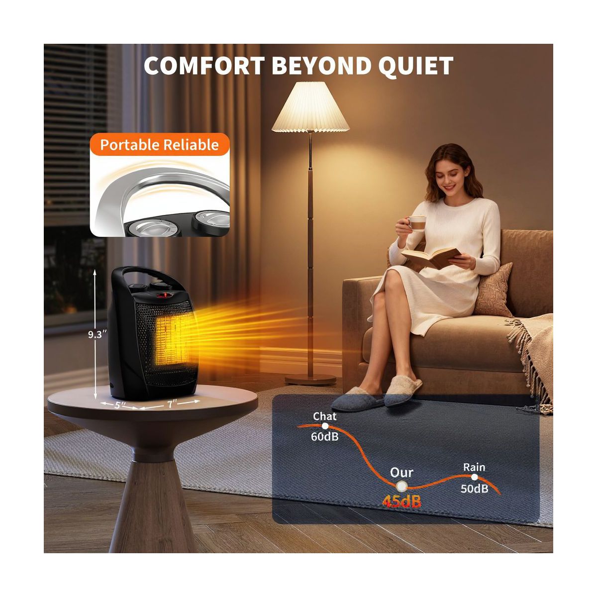 Small Space Heater,Portable Space Heater,with Overheat & Tip-Over Protection Office Room Desk Indoor Use - thumbnail 4