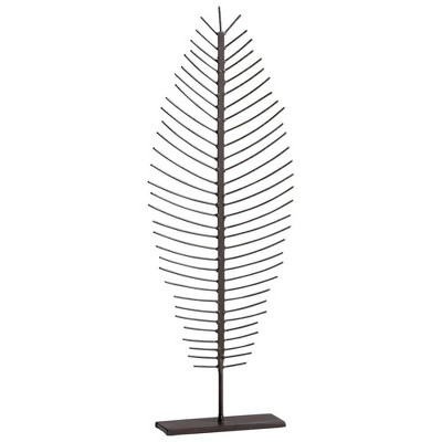 Modern Gray Metal Leaf Sculpture on Stand, 28.25"