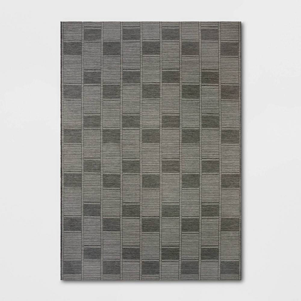Photos - Doormat 7'x10' Checkered Bricks Rectangular Woven Outdoor Area Rug Charcoal Gray 
