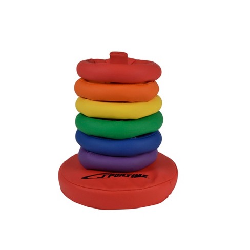 Sportime Soff-Ring Toss Game with Post, Assorted Colors, Set of 6 Rings