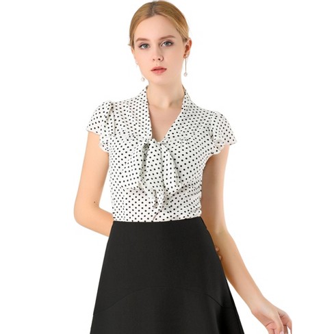 CAPE SLEEVE POLKA DOT BLOUSE - Black / White