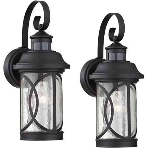 John Timberland Capistrano Mission Outdoor Wall Light Fixtures Set Of 2 Black To Dawn Motion Sensor 15 Clear Seeded Glass For Exterior :