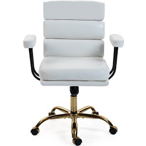 Bosmiller Faux Leather Home Office Desk Chair, Gold Base Vanity Chair with Wheels, Padded Seat and Armrests, Swivel Executive Computer Chair - 1 of 4