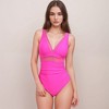 Anna-Kaci Swim Women's Deep V One Piece Swimsuit with Mesh Waist Panel and Ruched Tummy Control Design - 2 of 4