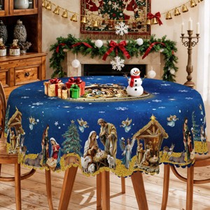 Christmas Tablecloth, Snowman Snowflake Stain-Resistant Dining Table Cover for Holiday Decor - 1 of 4