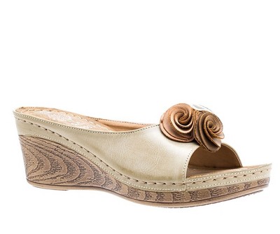 GC Shoes Sydney Flower Comfort Slide Wedge Sandals