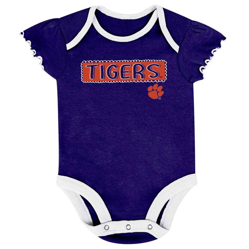 NCAA Clemson Tigers Infant Girls&#39; 3pk Bodysuit Set, 4 of 5