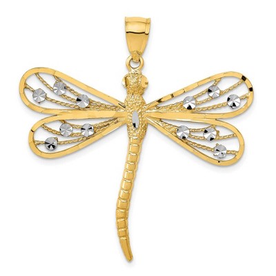 Black Bow Jewelry 14k Yellow Gold & White Rhodium Large Dragonfly Pendant