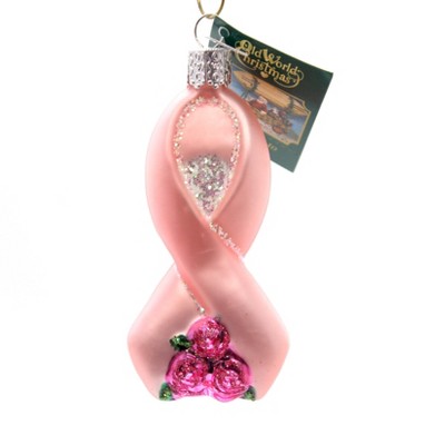 Old World Christmas 3.5 Inch Ribbon With Roses Christmas Tree Ornament , Breast Cancer Pink Ornament (1PC) - Thumbnail 3