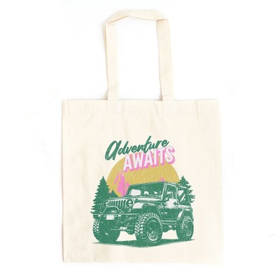 City Creek Prints Adventure Awaits Jeep Canvas Tote Bag - 15x16 - Natural