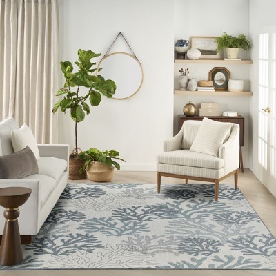 Nautical Coral Blue Synthetic Rectangular Area Rug 8' x 10'