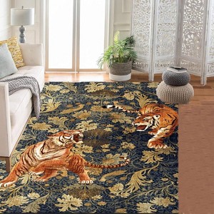 Washable Rugs Modern Tiger Rug Non-Slip Boho Vintage Floral Print Low Pile Stain Resistant Carpet for Bedroom Living Room - 1 of 2