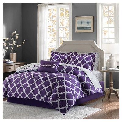 9pc Queen Becker Printed Complete Bed Set Purple/Gray