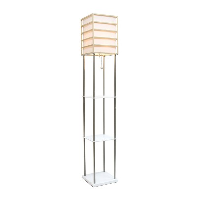 White Metal Etagere Floor Lamp with Storage Shelves and Linen Shade