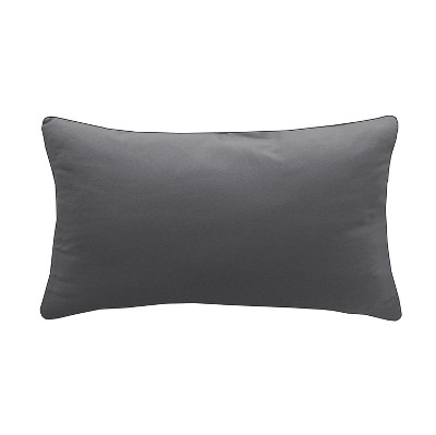 Embroidered White and Gray Cotton Lumbar Throw Pillow