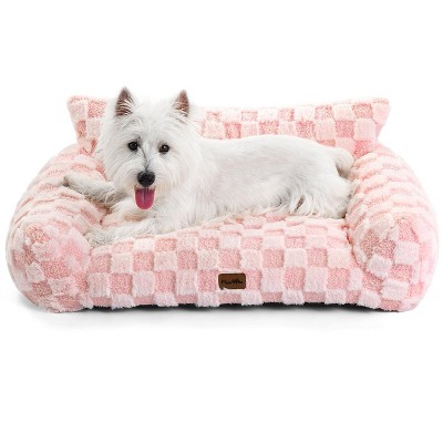 Soft Cat Couch Bed, Faux Fur Checkered Pet Sofa