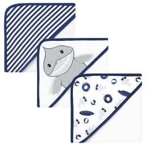 Hudson Baby Infant Boy Cotton Rich Hooded Towels, Shark, One Size - 1 of 4
