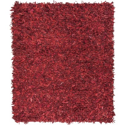 Red Leather Shag Hand-Knotted 6' x 9' Area Rug