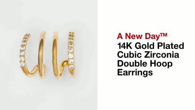 14K Gold Plated Cubic Zirconia Double Hoop Earrings - A New Day&#8482;, 2 of 9, play video