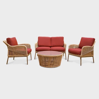 Terrell 4pc Wicker Patio Seating Set - Red - Leisure Made