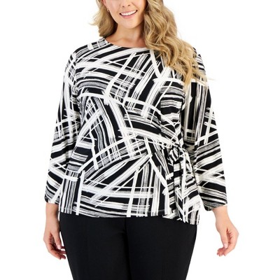 Kasper Womens Side Tie Top Tunic Blouse