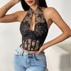 Women's Crop Top Lace Spaghetti Crop Tops V-Neck Bralette Lace Corset Corset Slim Fit Camisole - 2 of 4