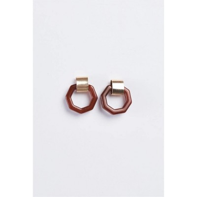Slickblue Gold & Brown Heptahedron Dangle Earrings, 1" Polished Shape, Trendy Boho Jewelry, Stud Closure