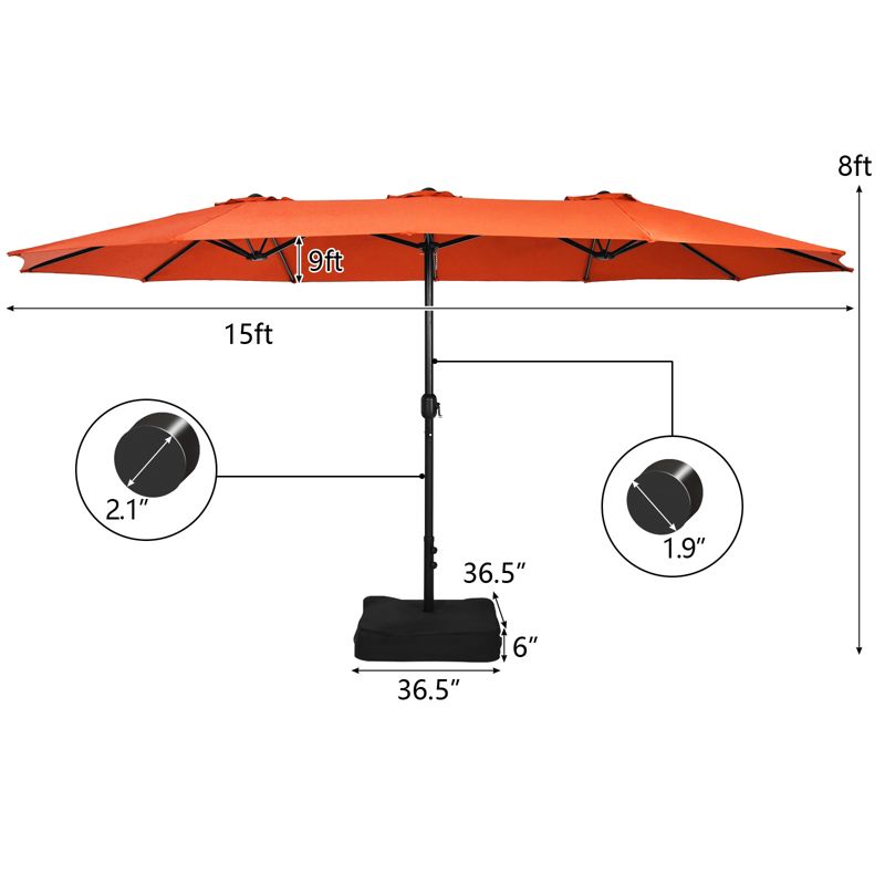 Tangkula 15FT Double-Sided Twin Patio Umbrella with Base Extra-Large Market Umbrella for Outdoor, 3 of 9