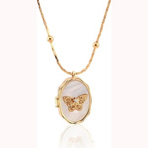 Dainty Gold Necklace for Women, 14k Gold Butterfly Shell Locket Charm, Gifts for Women Teen Girls - 1 of 4