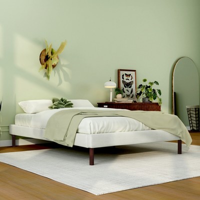 Ivory Linen Upholstered King Bed Frame with Slats