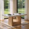 HomeRoots 70" White and Natural Faux Marble and Wood Pedestal Base Dining Table - 2 of 4