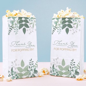 Big Dot of Happiness Boho Botanical Popcorn Bags, Greenery Bridal Shower Favor Snack Treats, Free-Standing Individual White Paper Bags - 25 Count - 1 of 4