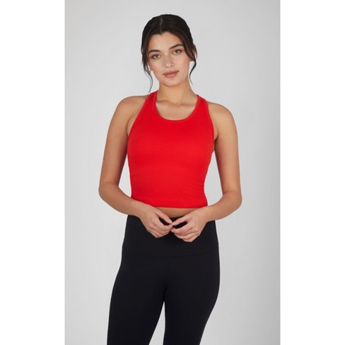 90 Degree By Reflex - Women's Ribbed Cropped Tank Top With Padded Inside  Bra - Fiery Red - Large : Target