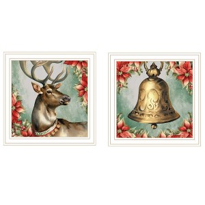 SEVOBAL Wall Art, "Old World Reindeer and Bell" Framed Wall Art Duo for Festive Holiday Decor, White, 14"*1"*14" - 1 of 4