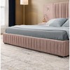 Queen Size Upholstered Platform Bed with Chenille Pleated Headboard, Integrated Bedside Tables & Adjustable Lamps-- Frevyn - 4 of 4