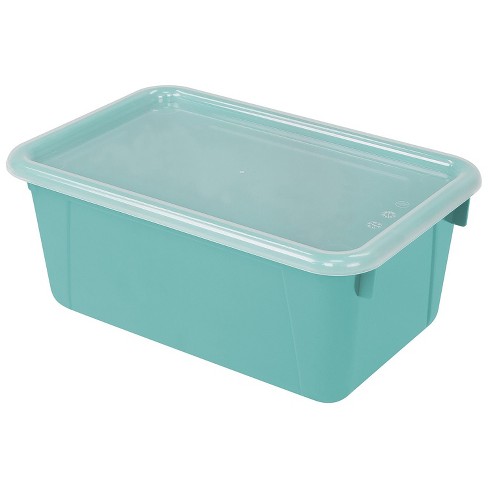 Storex Small Cubby Bin with Cover 12.2 x 7.8 x 5.1 Teal Set of 3  (STX62412U06C)