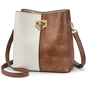 Crossbody Bucket Shoulder Bags for Women Vegan Leather Purse Multiple Pockets - 1 of 4