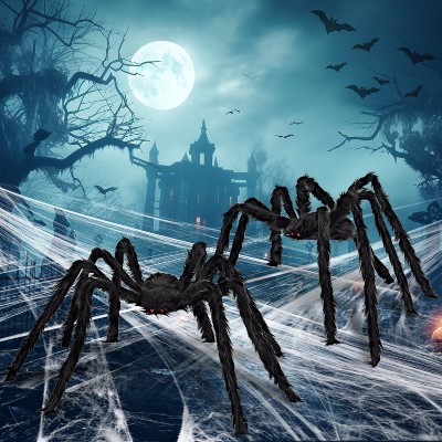 Joyfy 2 Packs 5 Ft Scary Giant Spider Halloween Outdoor Decor, Fake Hairy Black Spider Haunted House Props Creepy Yard Lawn Party Indoor Supplies