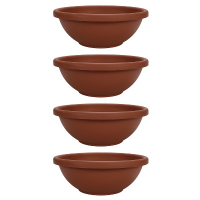 HC Companies 18 Inch Resin Garden Bowl Planter Pot, Terra Cotta Clay (4 Pack)