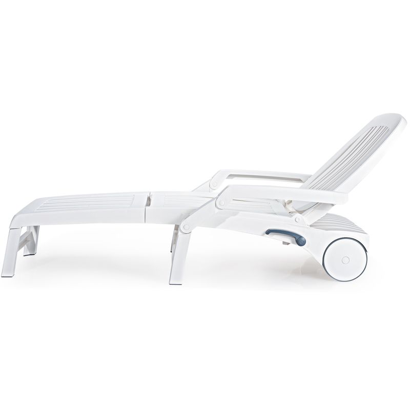 Tangkula Patio Lounge Chair Chaise Recliner Adjustable Backrest All Weather for Outdoor&Indoor Wheels White, 4 of 7