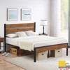 Garvee Sturdy Queen Size Bed Frame with Rustic Wooden Headboard, Reinforced Metal Platform, No Box Spring Needed, Quiet Design,Underbed Storage Space - 3 of 4