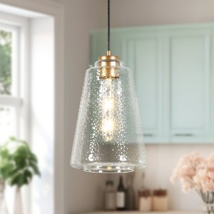 LNC Wohexiry  1-Lights 7.9" Modern Geometric Mini Pendant Lights, Matte Gold and Textured Glass - 1 of 4