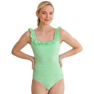 RuffleButts Women's UPF50+ Seersucker Ruffle One Piece - 1 of 4
