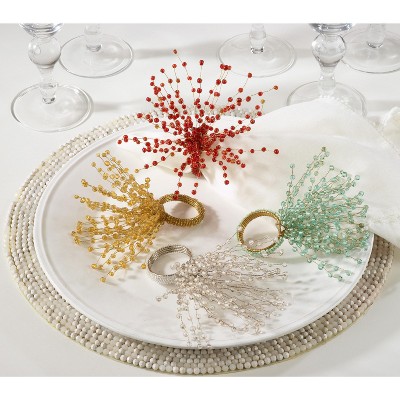 Silver Beaded Burst Design Napkin Rings Set of 4